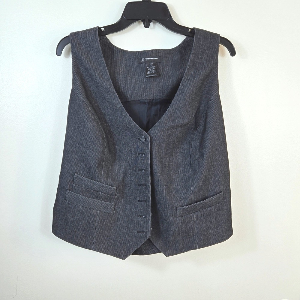 INC Womens Gray Y2K V-neck Front Button Preppy Tailored Suit Vest 14W Career